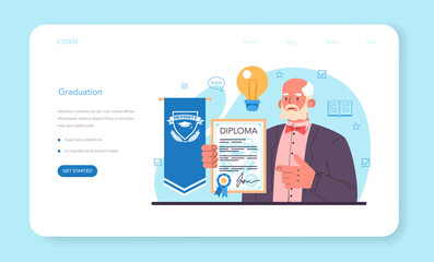 University professor web banner or landing page. Lecturer standing