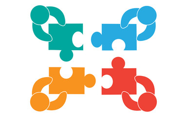 Teamwork people with puzzle pieces top view. Teamwork people vector for jigsaw design, marketing, icon and logo template. Modern flat teamwork people with puzzle. Puzzle pieces, vector illustration