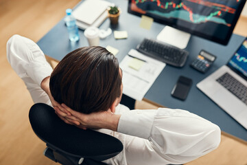 Businessman trading stocks online. Stock investor analysing numbers at graphs and charts. Investor planning and analysing stock market profiit. Man working with stock chart data