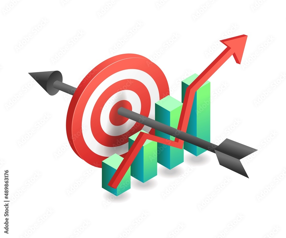 Aufkleber flat isometric concept illustration. successful business analysis data target