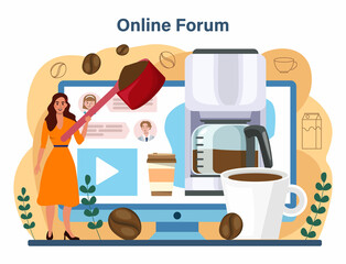 Coffee machine online service or platform. Barista making a cup