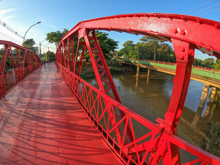 red bridge over river