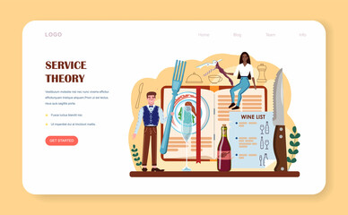 Waiter web banner or landing page. Restaurant staff in the uniform