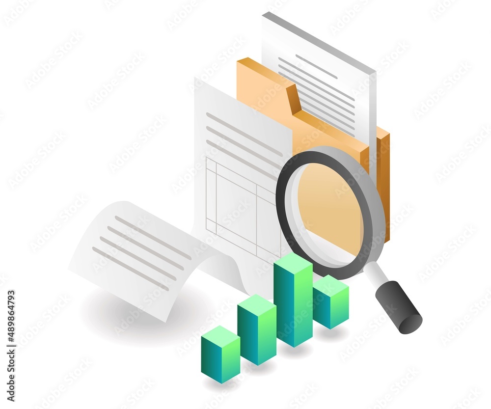 Aufkleber Flat isometric concept illustration. search data in folder