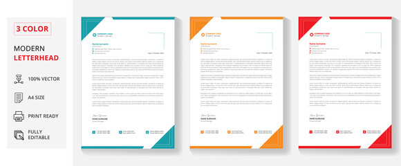 Abstract Professional business letterhead design template in red, blue, green & orange for a corporate office.