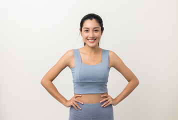 Young beautiful asian woman with sportswear on isolated white background. Portrait sporty woman...