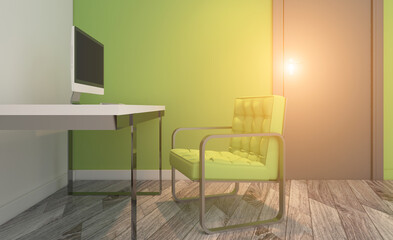 Office interior design in whire color. 3D rendering.. Sunset.