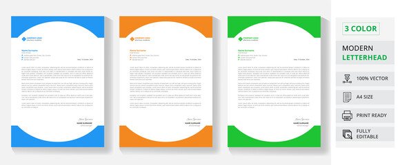 professional corporate business letterhead flyer design. simple business letterhead design with 3 colors concept red, blue, green, orange