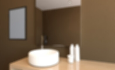 Naklejka na ściany i meble Spacious bathroom in gray tones with heated floors, freestanding. Abstract blur phototography.