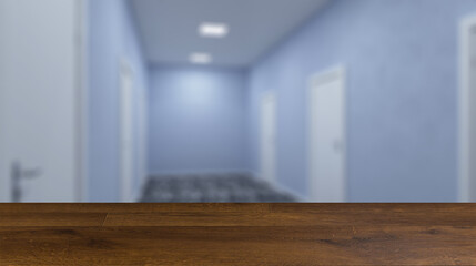Fototapeta na wymiar The Corridor in office building. 3D rendering. Background with empty table. Flooring.