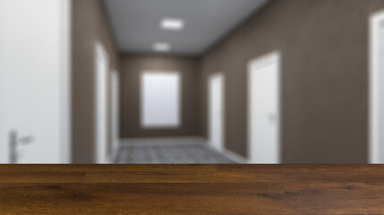 Fototapeta na wymiar The Corridor in office building. 3D rendering . Mockup. Empty. Background with empty table. Flooring.