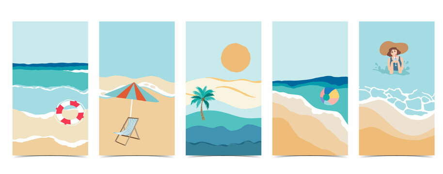beach background for social media.Set of story with sky,sand,sun