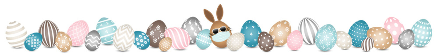 Braunes Hasenei Maske Sonnenbrille & 28 Ostereier Muster Banner Retro