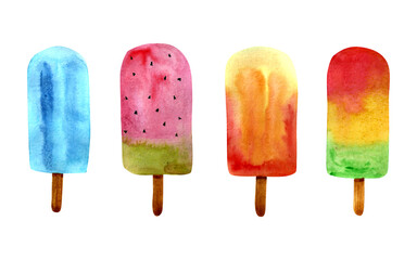 Watercolor colorful ice cream. Hand draw illustrations for your design. - 489869386