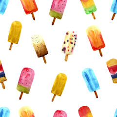 Watercolor colorful ice cream. Hand draw illustrations for your design. - 489869947