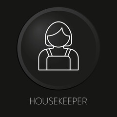Housekeeper minimal vector line icon on 3D button isolated on black background. Premium Vector.