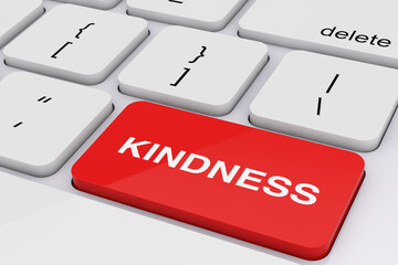 Red Kindness Key on White PC Keyboard. 3d Rendering