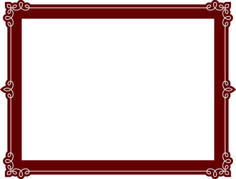 Vector border frame. Brown red background or album page. Simple rectangular horizontal billboard, web banner, card, plaque, signboard, sticker or label 