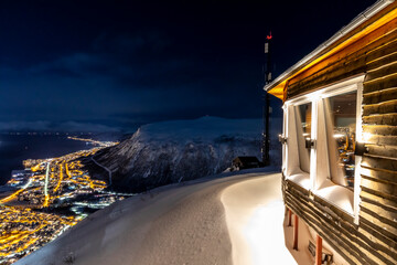 night shot  from mountain Fjellheisen above Tromso in northern Norway