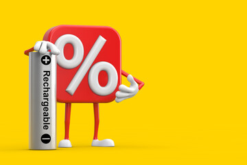 Sale or Discount Percent Sign Person Character Mascot with Rechargeable Battery. 3d Rendering