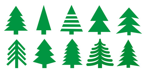 Collection of Christmas trees.  Can be used for greeting card. Isolated on white background. Vector illustration.  