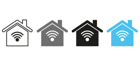 Home and wifi sign icon set. Wi-Fi symbol. Smart home. Vector illustration