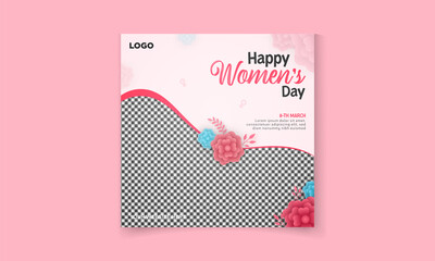 happy women's day post template with colorful flowers vector