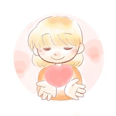 ハートを持つ女の子　背景あり