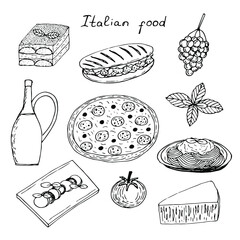 Italian cuisine vector illustration, hand drawing sketch