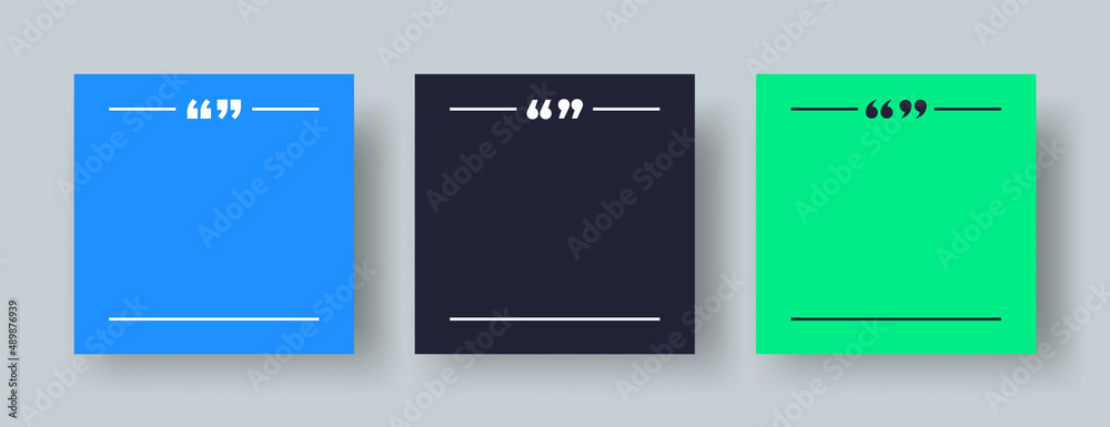 Canvas Prints quote template set. square banner template for quotes. blank quote frame border with quotation marks