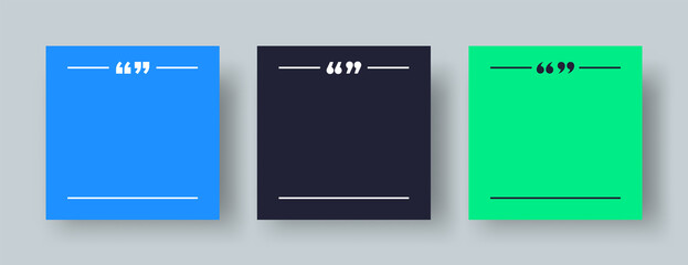 Quote Template Set. Square Banner Template for Quotes. Blank Quote Frame Border with Quotation Marks