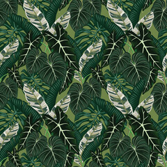 Fototapeta premium tropical leafs and florals seamless pattern design