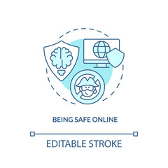 Being safe online turquoise concept icon. Personal data protection. Digital skills abstract idea thin line illustration. Isolated outline drawing. Editable stroke. Arial, Myriad Pro-Bold fonts used