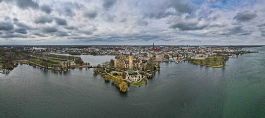 Panoramic view of city Schwerin with Castle (Germany)