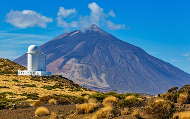 Teide Observatory in front of volcano Teide (Tenerife, Canary Islands) 