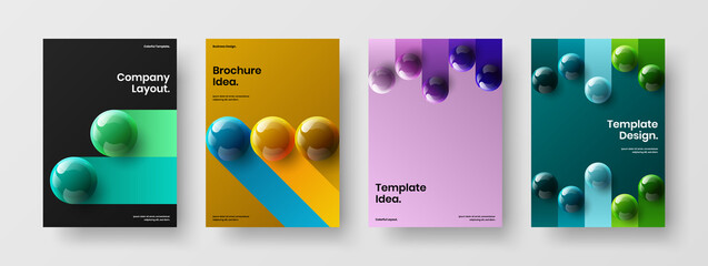 Simple realistic spheres front page concept composition. Isolated catalog cover A4 design vector layout collection.
