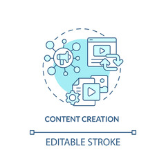 Content creation turquoise concept icon. Social media. Advanced digital skills abstract idea thin line illustration. Isolated outline drawing. Editable stroke. Arial, Myriad Pro-Bold fonts used