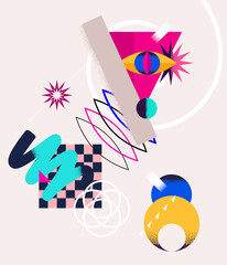 Abstract art geometrical painting. Memphis and Bauhaus style designs.