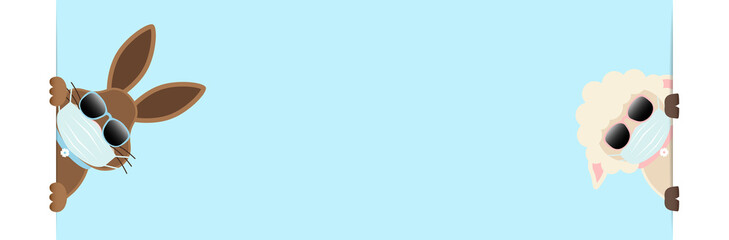 Osterhase & Schaf Maske Sonnenbrille Himmel Banner Innen