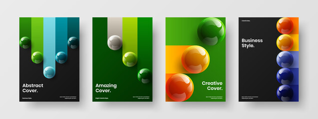 Abstract 3D balls booklet illustration set. Clean catalog cover A4 vector design concept bundle.