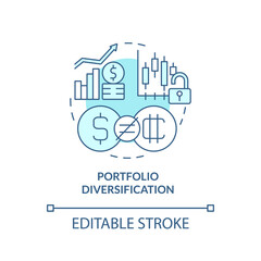 Portfolio diversification turquoise concept icon. Crypto-currency respective strength abstract idea thin line illustration. Isolated outline drawing. Editable stroke. Arial, Myriad Pro-Bold fonts used