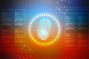Abstract security system concept with fingerprint on technology background, Fingerprint Scanning Identification System. Biometric Authorization and Business Security Concept