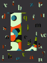 Abstract illustration with letter L in the paper cut style on the dark grey background 