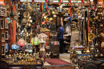 Muscat,Oman - March 05,2019 : All kinds of souvenirs
exhibited in market shops of the old town...