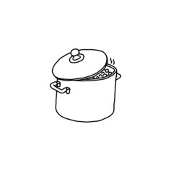 Cooking pot saucepan with boiling food doodle vector illustration isolated.