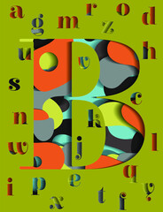 Abstract illustration with letter B in the paper cut style on the green background
