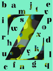 Abstract illustration with letter Z in the paper cut style on the blue background