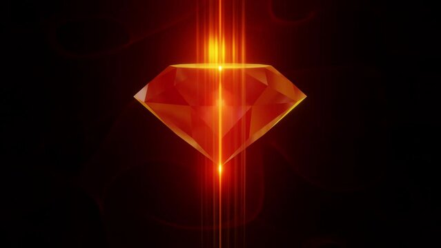 Laser beam passing through diamond . Shimmering , sparkling , rotating diamond.  Light rays in gem stone . 3d animation render