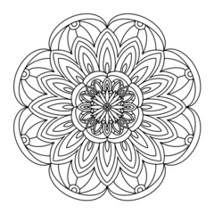 A design element. Mandala coloring book. Anti-stress coloring. Vector illustration drawn by hand with a black line. Decorative round decoration for coloring books, greeting cards. Isolated pattern
