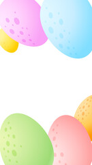 Bright Easter background of eggs. Spring banner template for web. Border of colorful chocolate eggs. Vector 10 EPS.